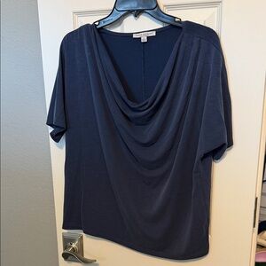 Green Envelope Navy Draped Blouse